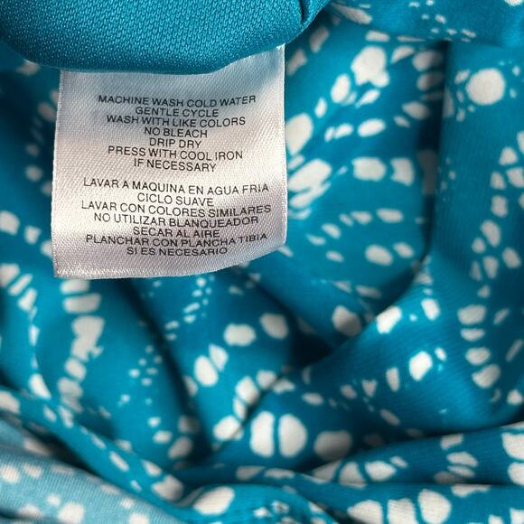 Evan Picone Teal/White Abstract Print Sleeveless Dress Stretch Womens Size 8 - Picture 8 of 11
